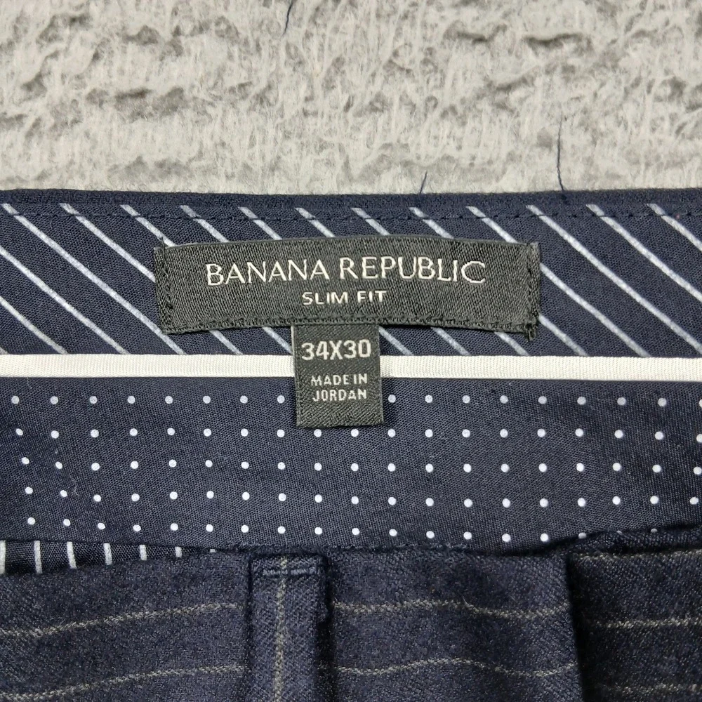 Banana Republic Wool Pinstripe‎ Dress Pants Men 34x30 Navy Slim Fit